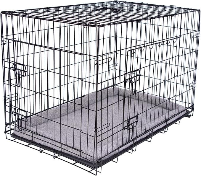 Pretty Pooch Dog Crate Puppy Cat Pet Training Cage XXL Carrier Metal Folding with Tray Double Door and Bed (XXL - 48 Inch)