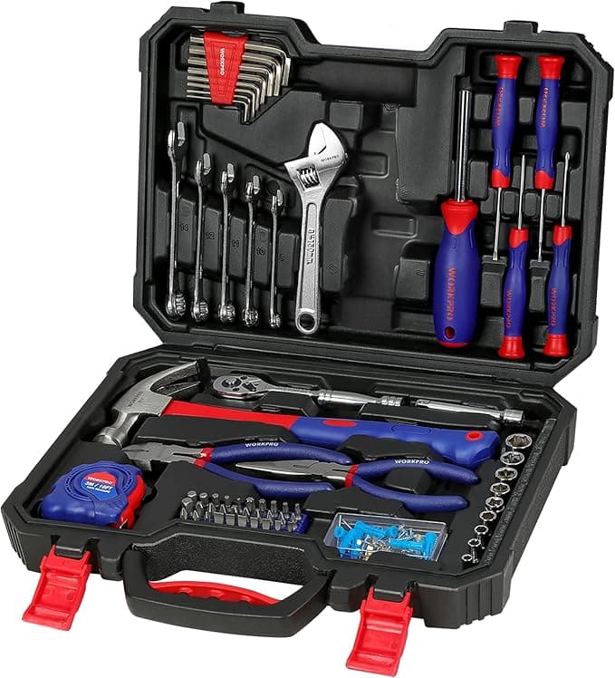 WORKPRO 160-Piece Home Repair Tool Kit with Durable Storage Case, Household DIY Tool Set Including Pliers, Sockets, Screwdrivers, Hex Keys, Wrenches, Ideal for DIY, Workshop, Garage