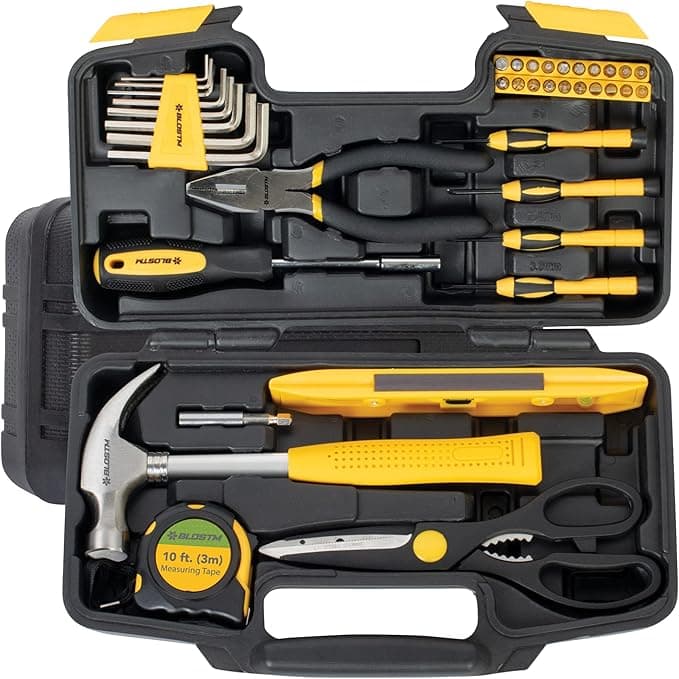 BLOSTM 39-Piece Tool Kit - Compact Tool Set with Essential Hand Tools for DIY Projects & Repairs - Small Tool Kit for Home & Office with Portable Tool Storage Box, Hammer Pliers Screwdrivers & More