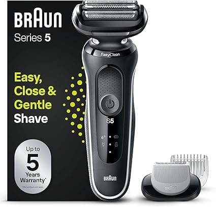 Braun Series 5 51-W1600s Electric Shaver for Men, Electric Razor for Men With EasyClick Body Groomer Attachment, EasyClean, Wet & Dry, Rechargeable, Cordless Foil Razor, White Rated Which? Best Buy