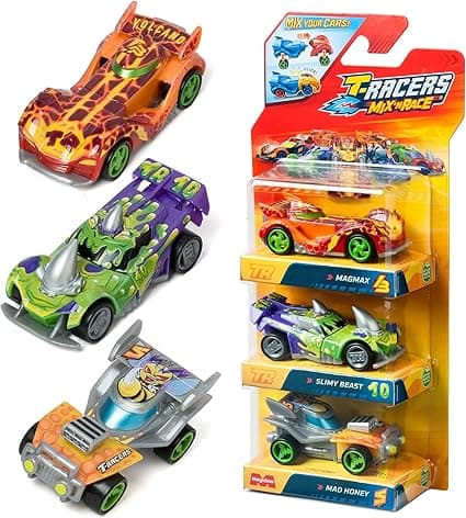 T-RACERS Mix ´N RACE 3 Pack – Pack of 3 collectible cars. Each car can be split in two with interchangeable parts and wheels. Pack 1/4