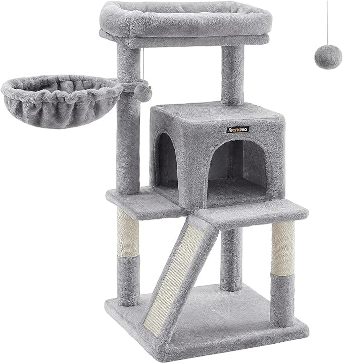 FEANDREA Cat Tree, Cat Tower, Widened Perch for Large Cats, Light Grey PCT51W